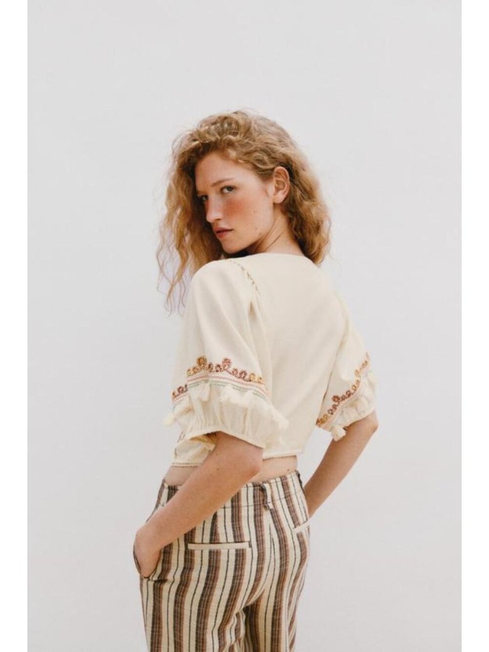 ZARA EMBROIDERED FRINGE BLOUSE - Picture 5 of 9